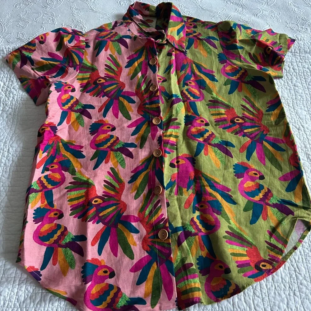 NWT Farm Rio Anthropologie Parrot Toucan Button Down Shirt, sz Med - Picture 3 of 6